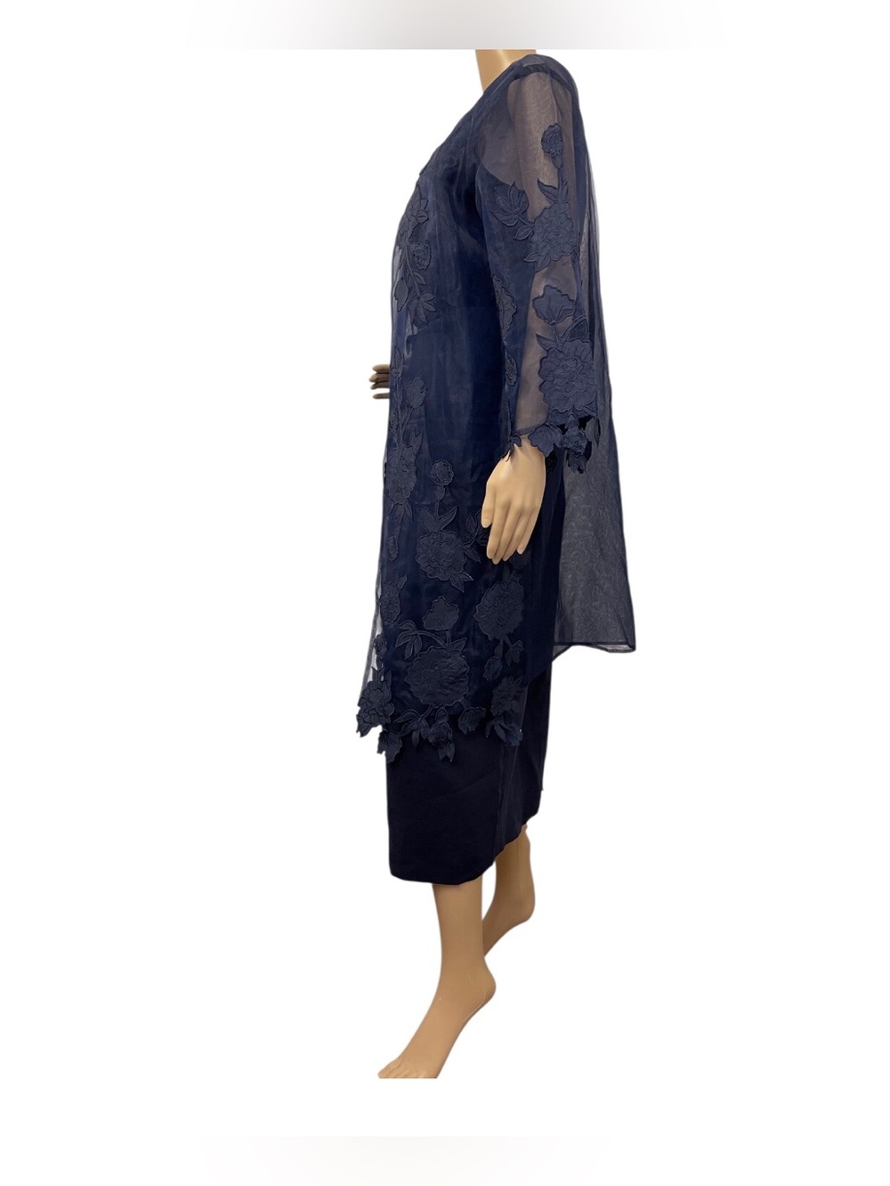 Donna Vinci Women's Navy Blue Skirt Suit with Applique Embroidery Jacket,12 - Picture 4 of 10
